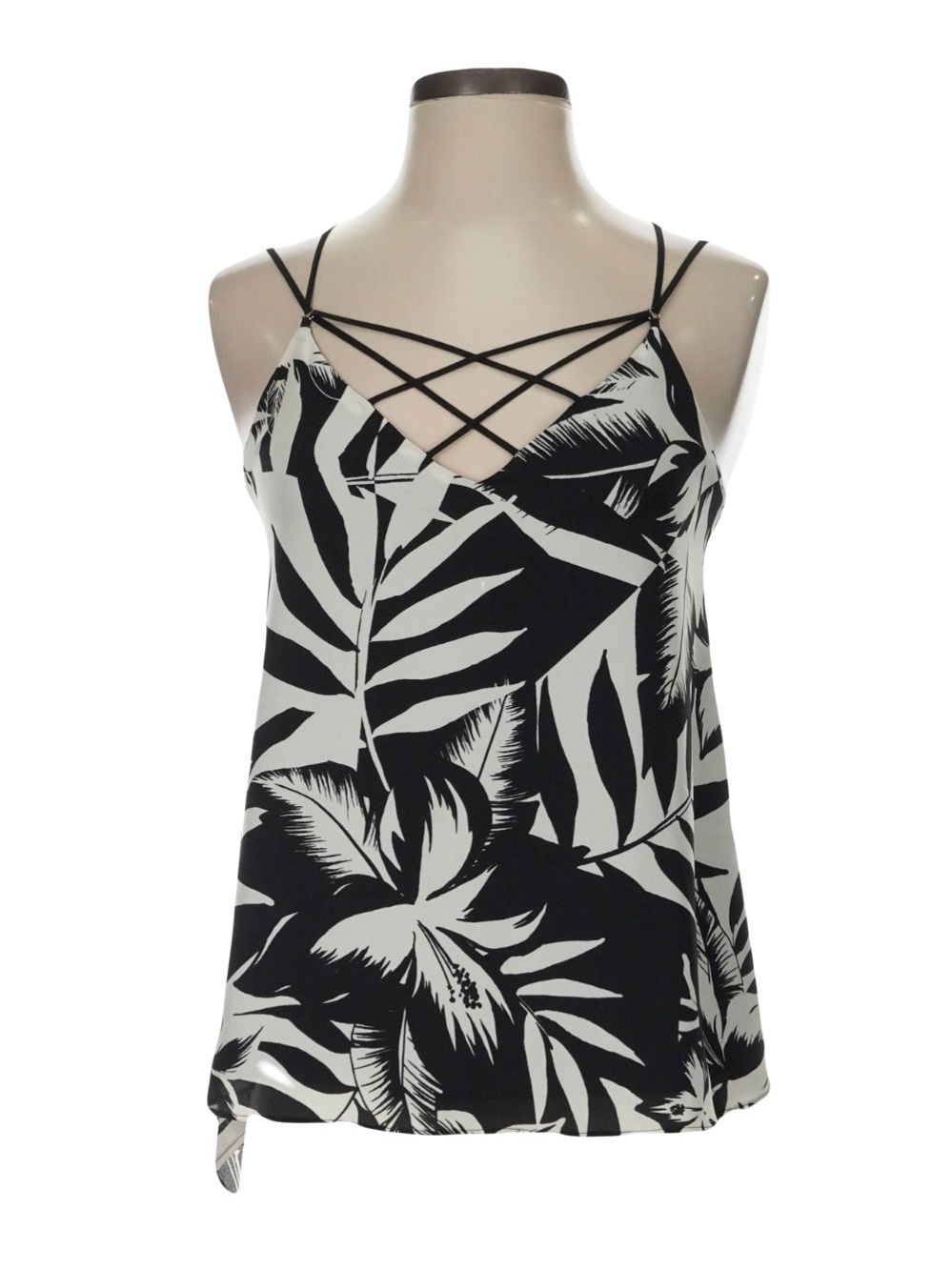 Express Black & White Strappy Tropical Print Cami Top